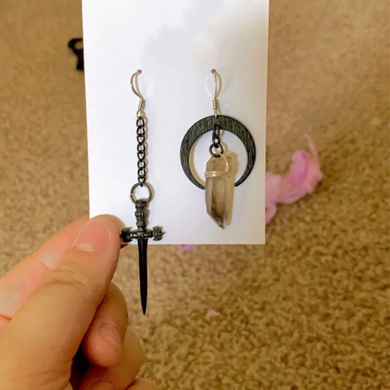Smokey Quartz Crystal Moon and Sword Asymmetric Dangle Earrings,celestial Jewelry-Long-Goth- Gothic-Witchy-Celestial-Moon
Smokey Quartz Crystal Moon and Sword Asymmetric Dangle Earrings,celestial Jewelry-Long-Goth- Gothic-Witchy-Celestial-Moon