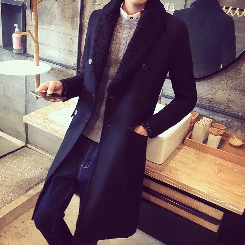 Mens New Long Trench Winter Coat Lapel Fur Collar Sabretudo Thicken Warm Wool Coat Slim Fit Double Breasted Homme Overcoat
Mens New Long Trench Winter Coat Lapel Fur Collar Sabretudo Thicken Warm Wool Coat Slim Fit Double Breasted Homme Overcoat