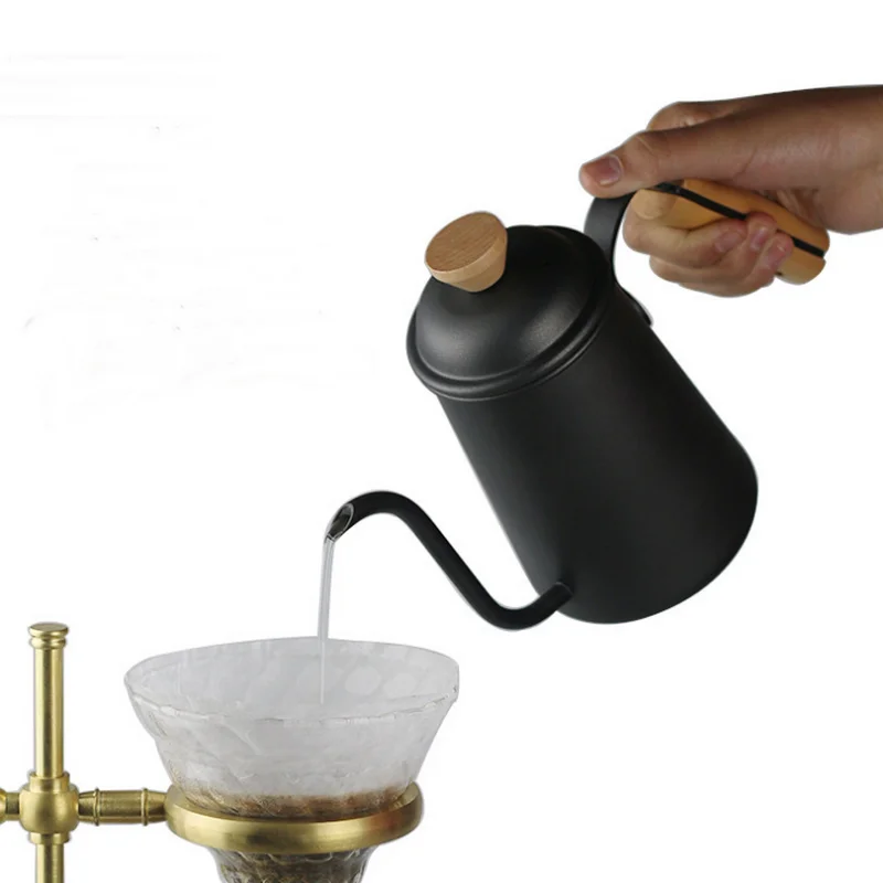 304 stainless steel drip drip type fine mouth pot with wooden handle fine mouth pot home hand coffee pot of 650 ml
304 stainless steel drip drip type fine mouth pot with wooden handle fine mouth pot home hand coffee pot of 650 ml