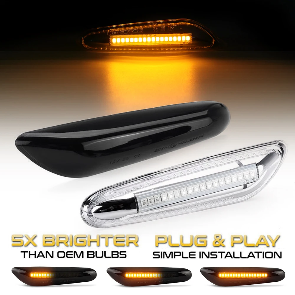 2Pcs Sequential Flashing LED Turn Signal Side Marker Lights For BMW E46 E90 E60 E92 E91 E61 E93 X3 E83 E82 X1 E84 E88
2Pcs Sequential Flashing LED Turn Signal Side Marker Lights For BMW E46 E90 E60 E92 E91 E61 E93 X3 E83 E82 X1 E84 E88