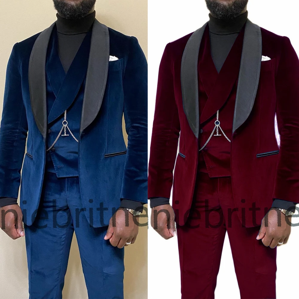 3 piece Velvet Men Suits for Wedding Prom Custom Made Groom Tuxedos 2020 Man Fashion Clothes Set Jacket Vest with Pants
3 piece Velvet Men Suits for Wedding Prom Custom Made Groom Tuxedos 2020 Man Fashion Clothes Set Jacket Vest with Pants