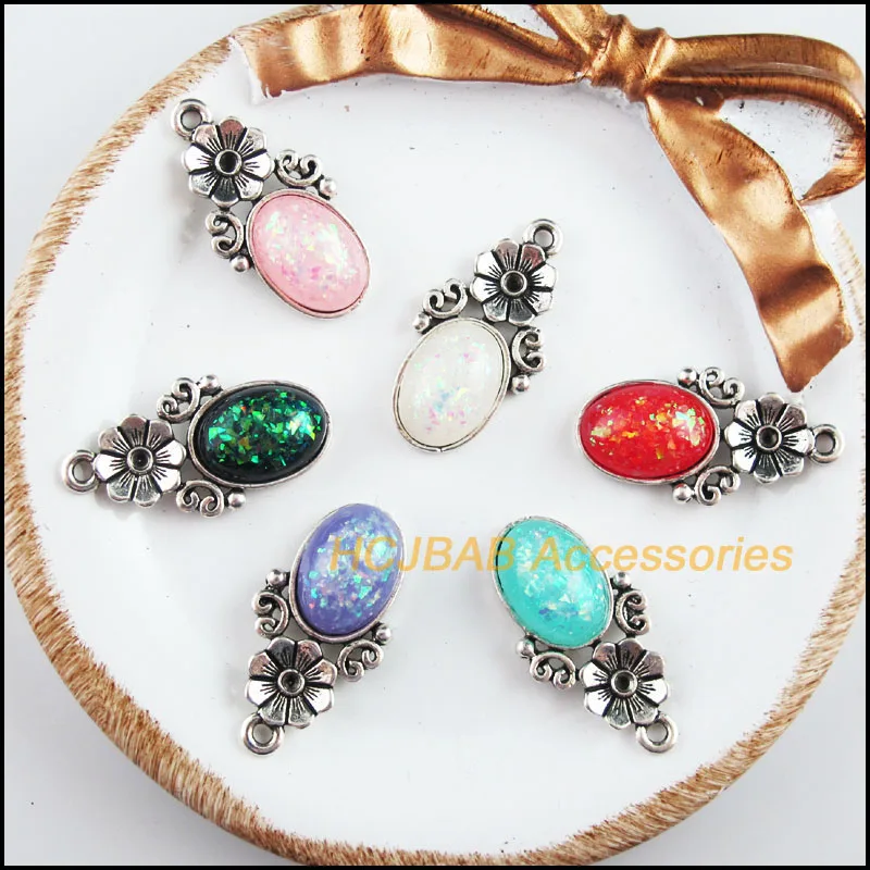 12 New Flower Charms Tibetan Silver Tone Retro Oval Mixed Resin Pendants 15x29mm
12 New Flower Charms Tibetan Silver Tone Retro Oval Mixed Resin Pendants 15x29mm