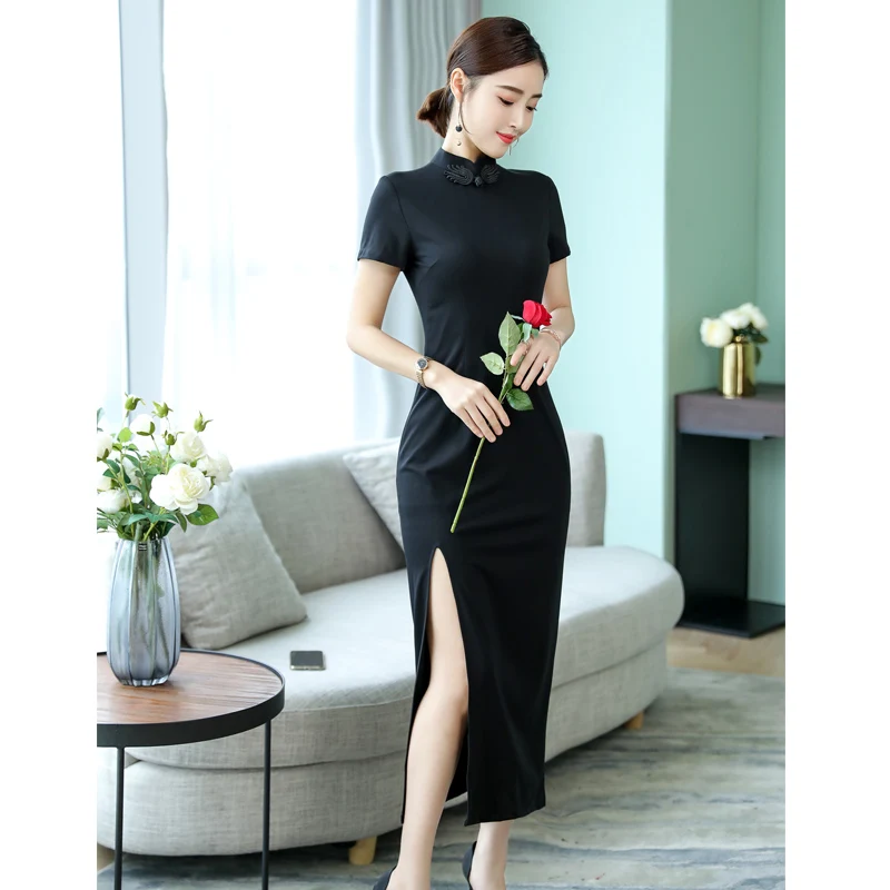 Female Chinese Style Traditional Cheongsam Elegant Dress Modern Summer Women's Clothes Black Qipao Long Party Evening Sexy Dress
Female Chinese Style Traditional Cheongsam Elegant Dress Modern Summer Women's Clothes Black Qipao Long Party Evening Sexy Dress