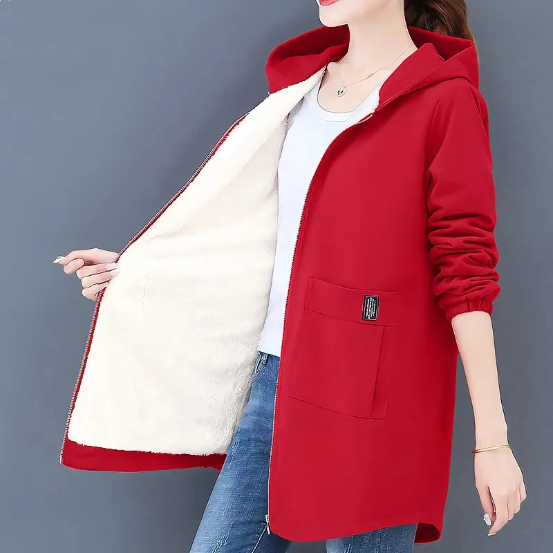 2022 6XL Autumn Winter Women's Fleece Jacket Coats Female Long Hooded Coats Outerwear Warm Thick Female Windbreaker Red W2392
2022 6XL Autumn Winter Women's Fleece Jacket Coats Female Long Hooded Coats Outerwear Warm Thick Female Windbreaker Red W2392