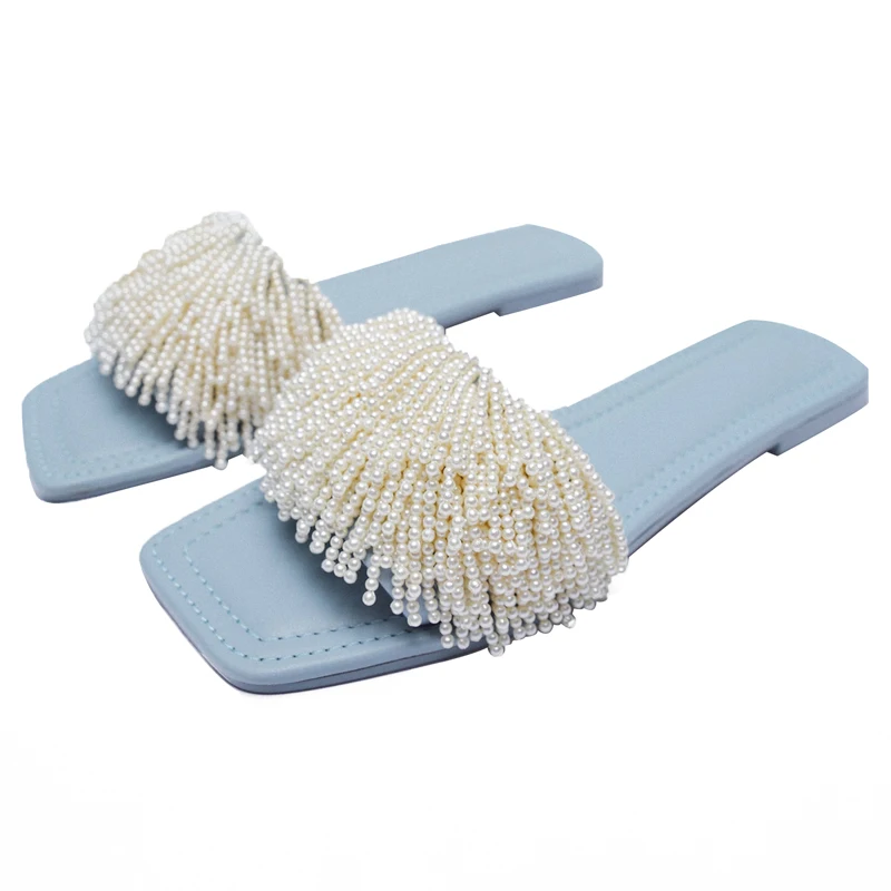 Flats Slippers 2021 Summer Holiday Beach Shoes Woman Handmade Pearl Flats Slides Sky Blue Elegant Flats Sandalias Flip Flops
Flats Slippers 2021 Summer Holiday Beach Shoes Woman Handmade Pearl Flats Slides Sky Blue Elegant Flats Sandalias Flip Flops