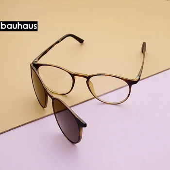 Bauhaus 마그넷 안경 풀 림 광학 프레임 처방 스펙타클 라운드 빈티지 근시 편광 선글라스 눈부심 방지