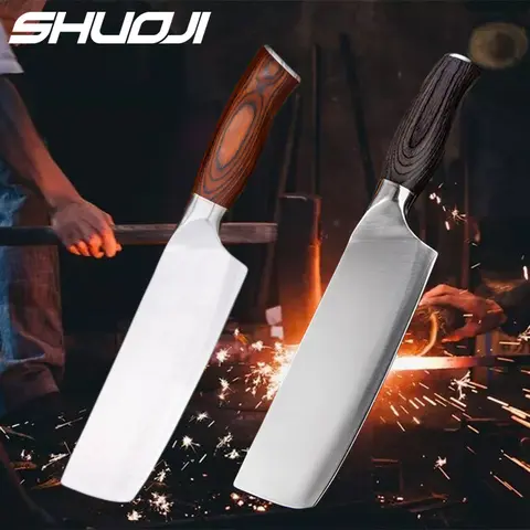9Cr15 Stainless Steel Kitchen Knife Chef Slicing Cooking Knives Vegetable Cutter Meat Slicer Cleaver Full Tang Handle Nakiri