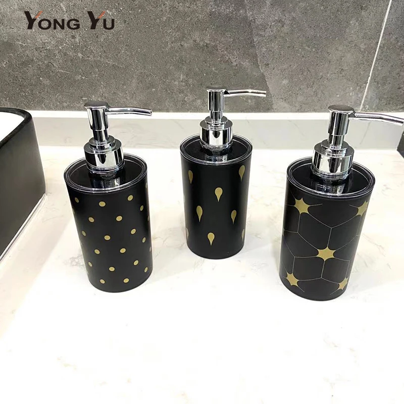 330ML Plastic Bathroom Soap Dispenser Black Golden Printing Liquid Soap Dispensers Bath Pump Bottle Home Decoration
330ML Plastic Bathroom Soap Dispenser Black Golden Printing Liquid Soap Dispensers Bath Pump Bottle Home Decoration