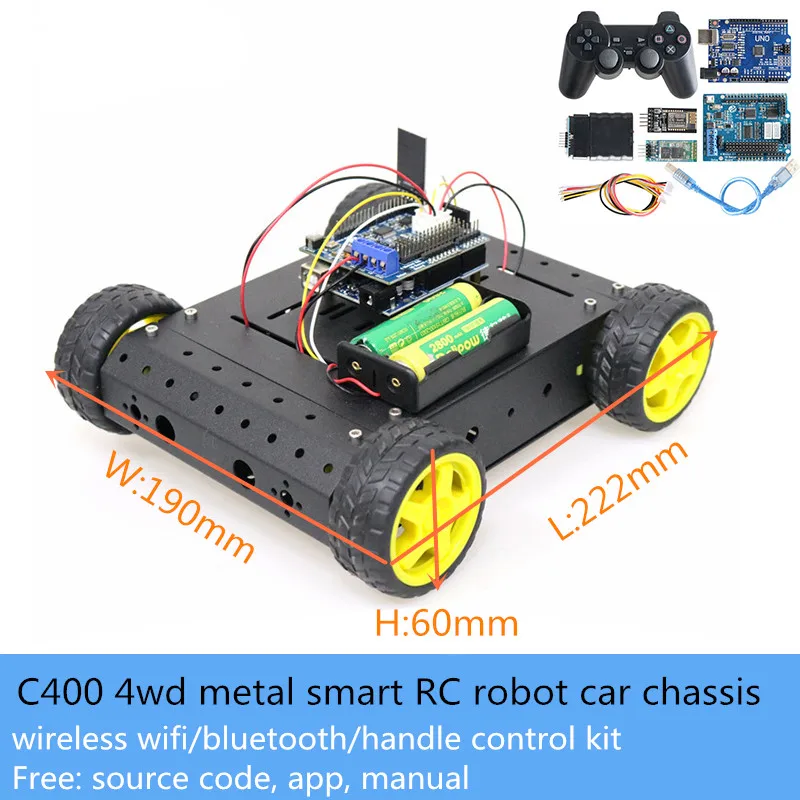 Wifi/Bluetooth/PS2 Handle Control C400 4wd Metal Smart RC Robot Car Chassis Kit 4pcs TT Motor Heavy Load DIY For Arduino
Wifi/Bluetooth/PS2 Handle Control C400 4wd Metal Smart RC Robot Car Chassis Kit 4pcs TT Motor Heavy Load DIY For Arduino