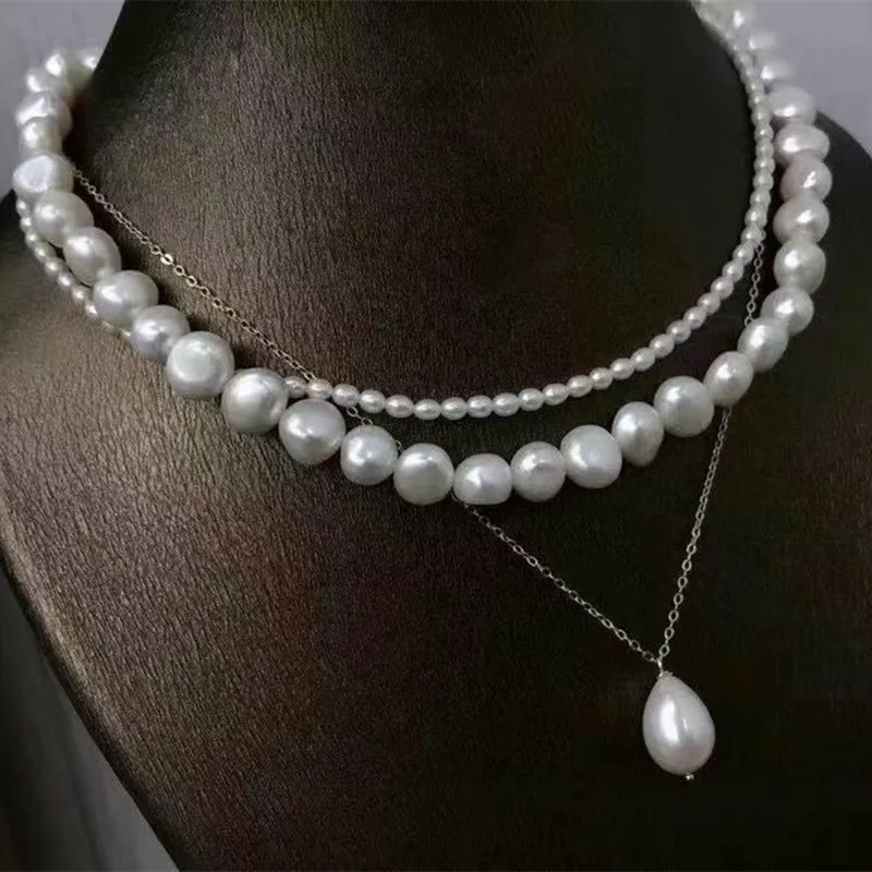 best seller Three layers elegant wedding necklace women natural white real pearls S925 silver chain can customize length
best seller Three layers elegant wedding necklace women natural white real pearls S925 silver chain can customize length