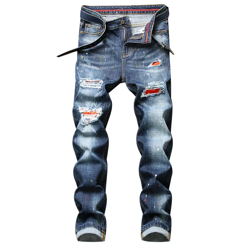 New High Quality Men's Fashion Ripped Straight Biker Personality Jeans Holes Stretch Casual Denim Pants Slim Brand Trousers
New High Quality Men's Fashion Ripped Straight Biker Personality Jeans Holes Stretch Casual Denim Pants Slim Brand Trousers
