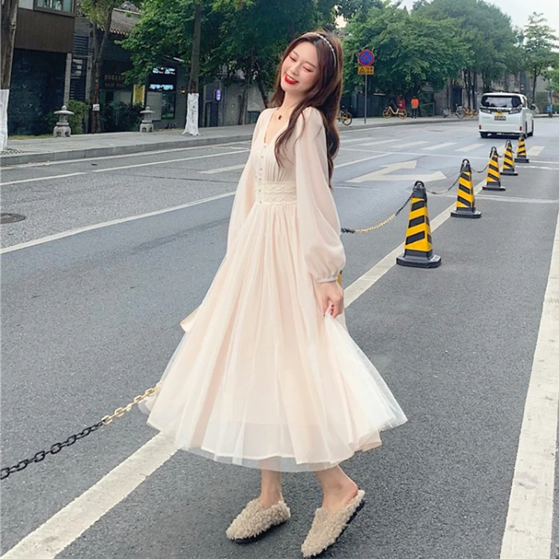 Korean Dress Female Autumn and Winter Inner Wear Outer Wear Sweet Princess Style V-neck Long-Sleeve Dress sweet Lolita dress
Korean Dress Female Autumn and Winter Inner Wear Outer Wear Sweet Princess Style V-neck Long-Sleeve Dress sweet Lolita dress