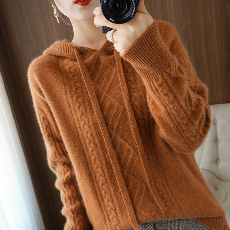 100% Pure Wool Sweater 2021 Spring /Autumn Winter Women Hooded Collar Pullover Casual Knitted Top Korean Long-sleeved Jacket
100% Pure Wool Sweater 2021 Spring /Autumn Winter Women Hooded Collar Pullover Casual Knitted Top Korean Long-sleeved Jacket