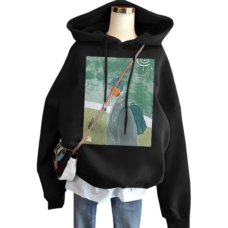 Winter Plus Velvet Casual Women Hoodie Sweatshirt Cartoon Boy Carrying A School Bag To School Print Harajuku Female Pullover
Winter Plus Velvet Casual Women Hoodie Sweatshirt Cartoon Boy Carrying A School Bag To School Print Harajuku Female Pullover