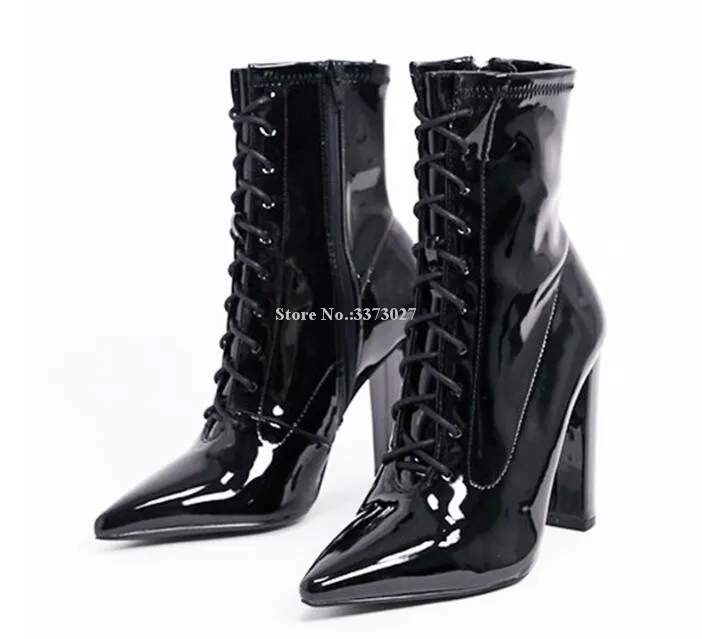 New Chunky Heel Women Ankle Boots Fashion Black Patent Leather Lace-up Short Boots Lady Sexy Large Size Winter Dress Shoes
New Chunky Heel Women Ankle Boots Fashion Black Patent Leather Lace-up Short Boots Lady Sexy Large Size Winter Dress Shoes