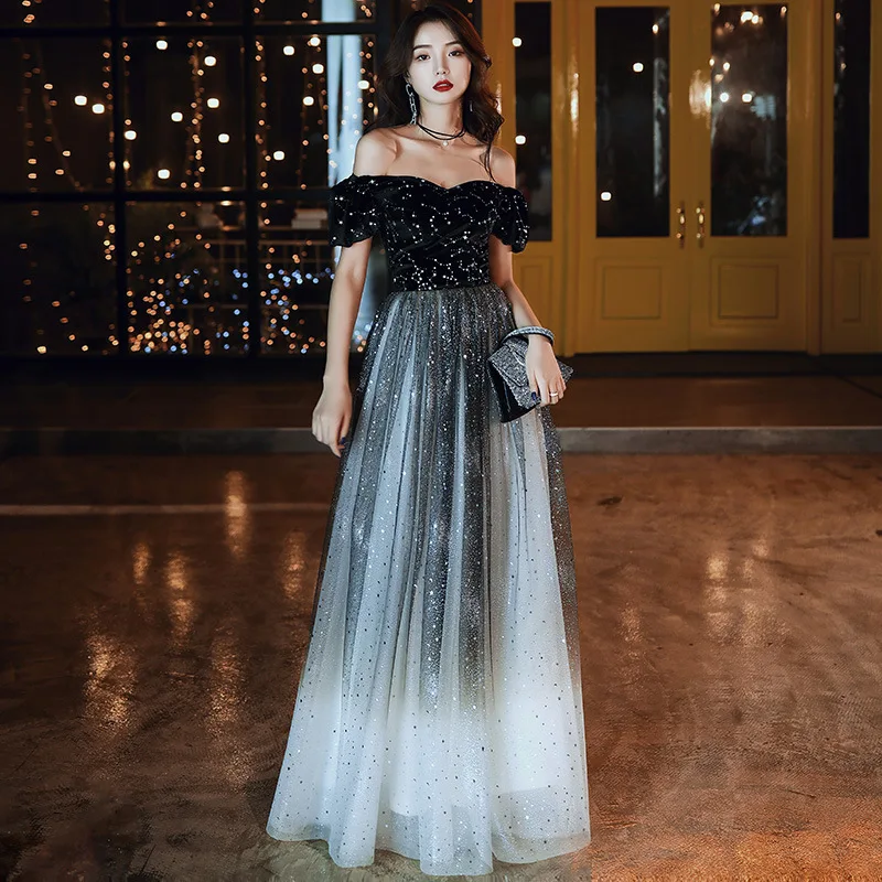 Female Off Shoulder Evening Party Dress Sequins Sexy Lacing Long Evening Dress Cheongsam Noble Robe De Soiree
Female Off Shoulder Evening Party Dress Sequins Sexy Lacing Long Evening Dress Cheongsam Noble Robe De Soiree