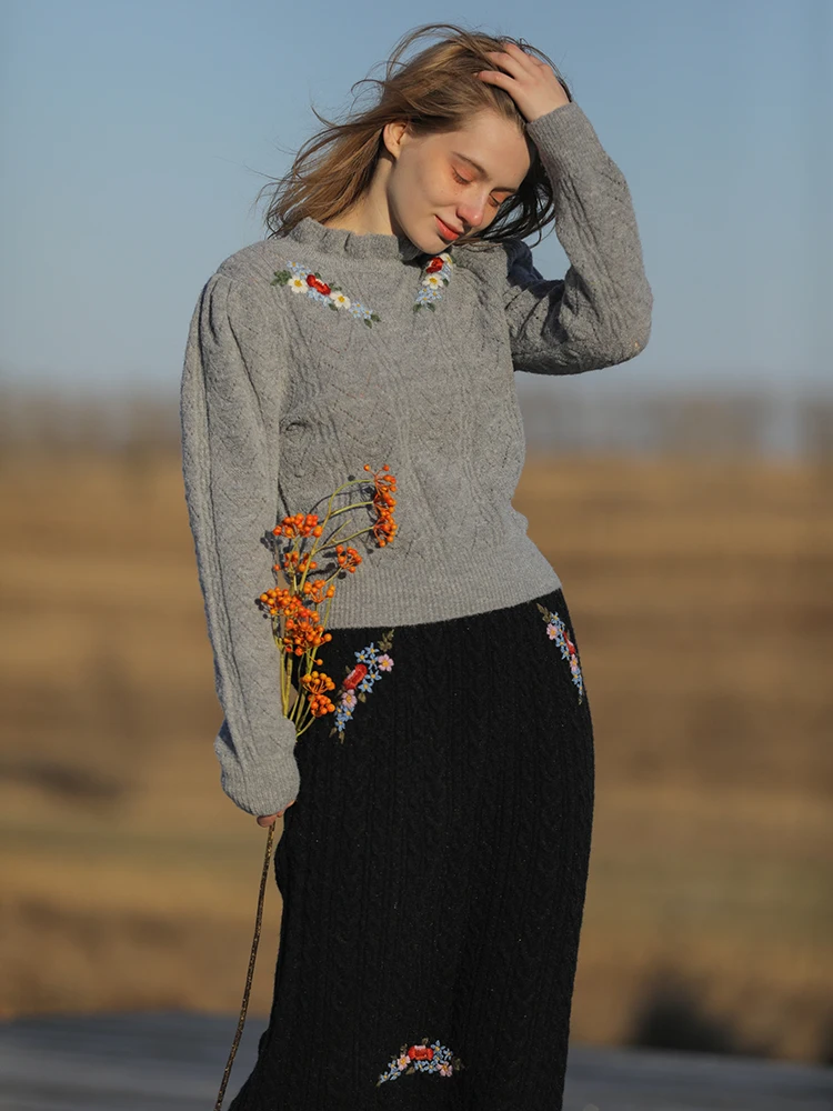 LYNETTE'S CHINOISERIE, весенне-осенний женский универсальный пуловер Mori Girls с рюшами, винтажный нижний пуловер с вышивкой, серые шерстяные свитера
LYNETTE'S CHINOISERIE, весенне-осенний женский универсальный пуловер Mori Girls с рюшами, винтажный нижний пуловер с вышивкой, серые шерстяные свитера
