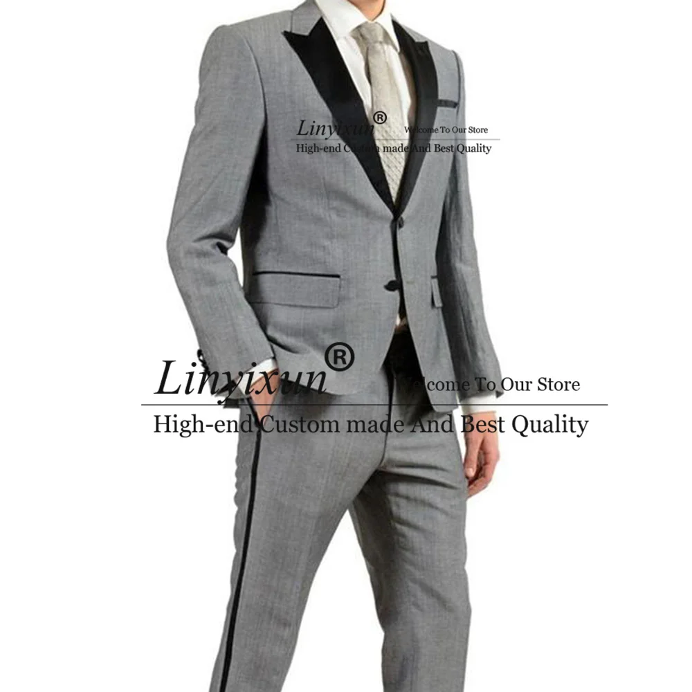 Grey Groom Tuxedos Black Peaked Lapel Men Suits Sets Wedding/Prom/Dinner Party Wear Blazer 2 Pieces Costume Homme (Jacket+Pants)
Grey Groom Tuxedos Black Peaked Lapel Men Suits Sets Wedding/Prom/Dinner Party Wear Blazer 2 Pieces Costume Homme (Jacket+Pants)