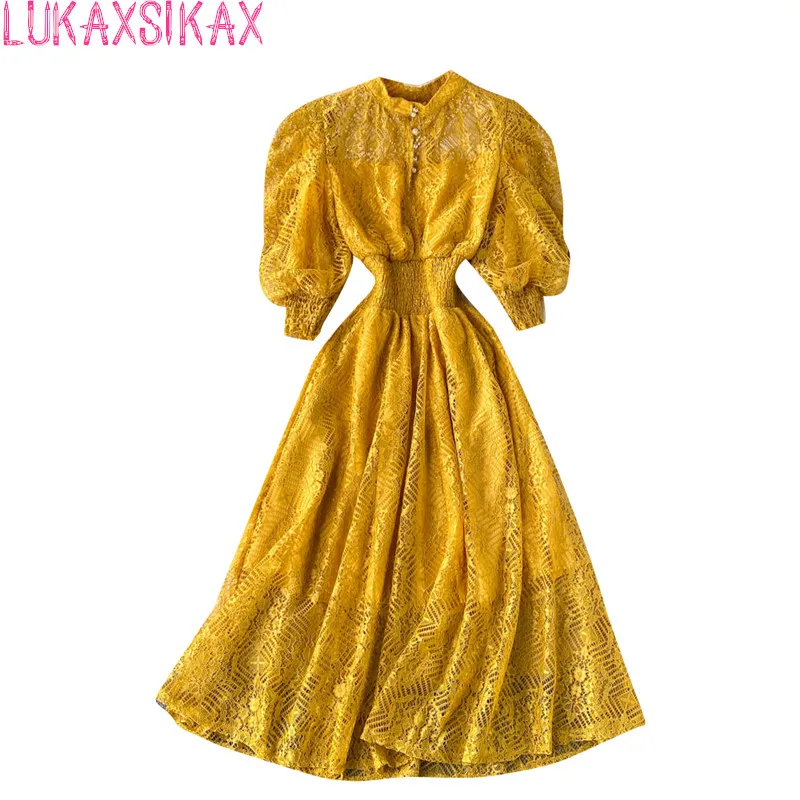 LUKAXSIKAX 2022 New Spring Autumn Women Stand Collar Puff Sleeve Slim Long Dress Court Style Elegant Vintage Lace Dress
LUKAXSIKAX 2022 New Spring Autumn Women Stand Collar Puff Sleeve Slim Long Dress Court Style Elegant Vintage Lace Dress