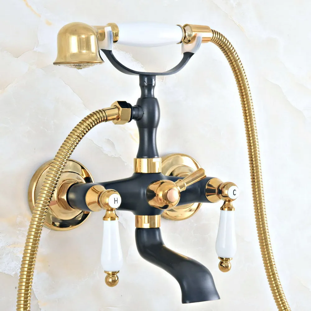 Black Oil Rubbed Bronze Gold Color Brass Wall Mounted Bathroom Tub Faucet Telephone Style Hand Shower Clawfoot Tub Filler ana422
Black Oil Rubbed Bronze Gold Color Brass Wall Mounted Bathroom Tub Faucet Telephone Style Hand Shower Clawfoot Tub Filler ana422