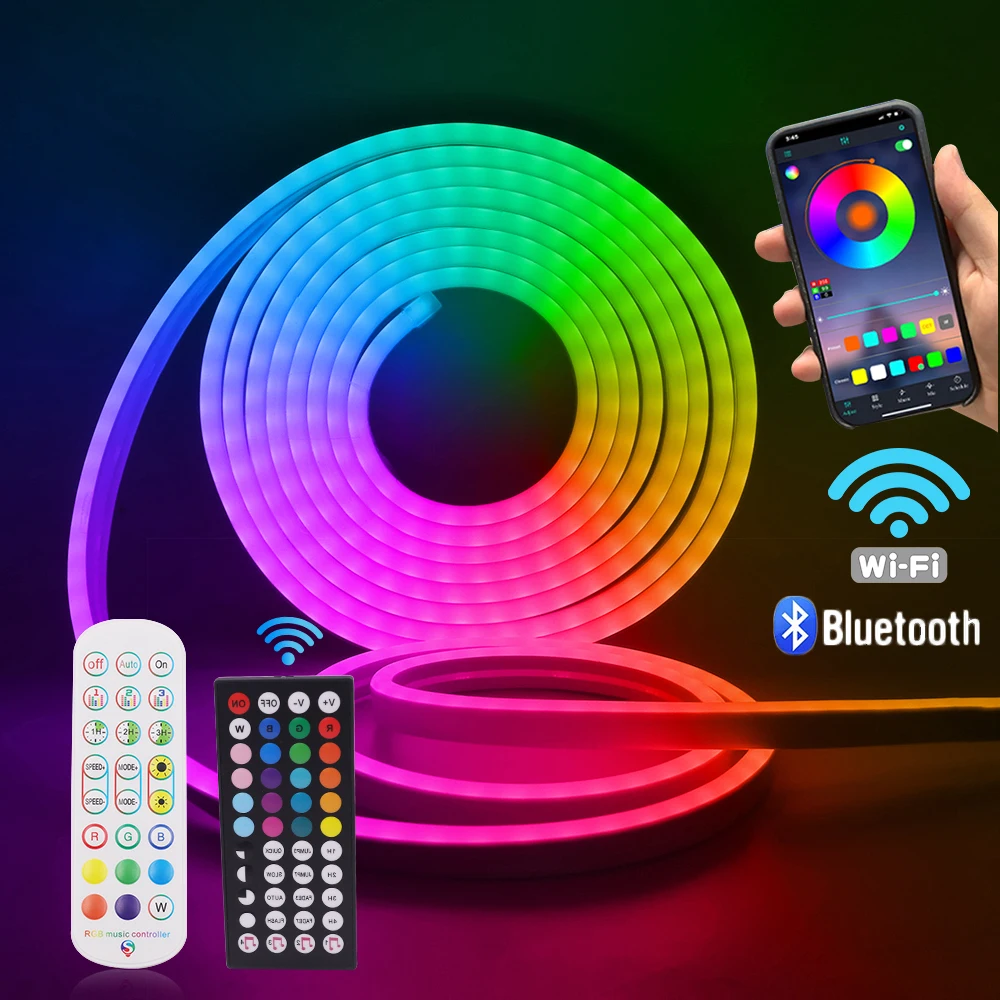 12V RGB Neon Light 5x11mm Neon Rope Flexible Strip Waterproof Silicone Tube Light 3535 108Led Tuya Wifi Bluetooth Remote Control
12V RGB Neon Light 5x11mm Neon Rope Flexible Strip Waterproof Silicone Tube Light 3535 108Led Tuya Wifi Bluetooth Remote Control