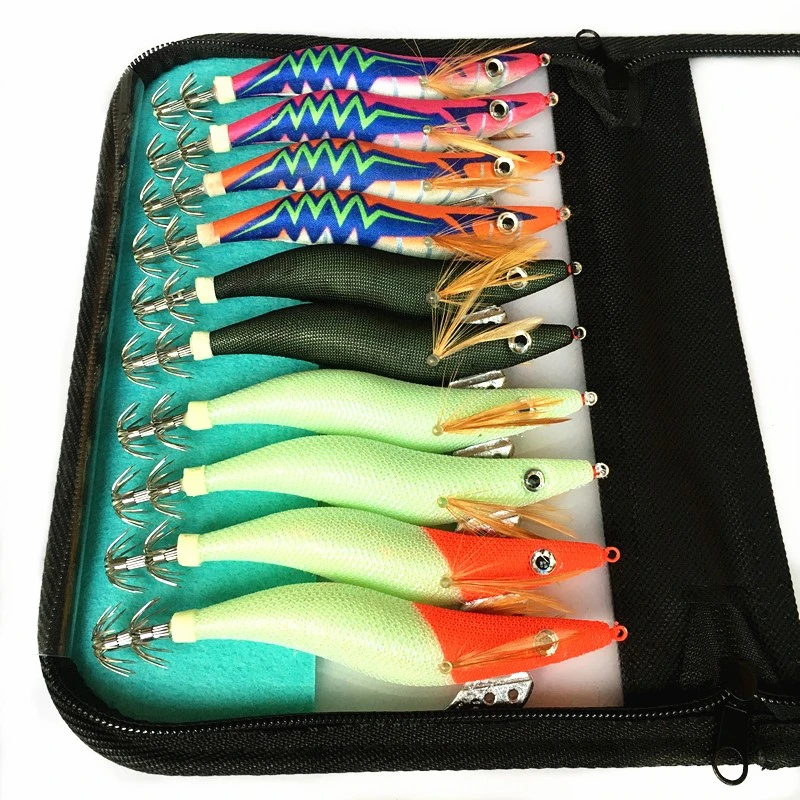New 10PCS Shrimp Fishing Lure Set Squid Jig Hooks with Bag Artificial Wooden Bait 13CM 21G Squid Hook Luminous Jigging Lure
New 10PCS Shrimp Fishing Lure Set Squid Jig Hooks with Bag Artificial Wooden Bait 13CM 21G Squid Hook Luminous Jigging Lure