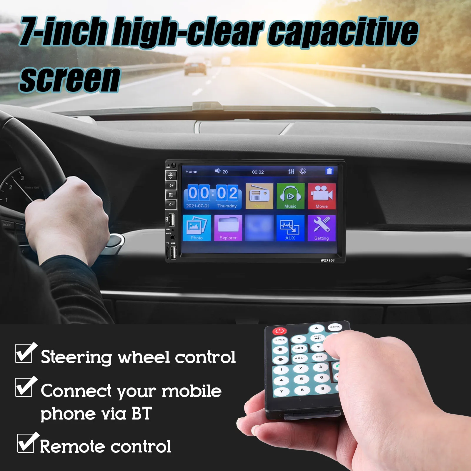 Single Din Car Stereo 7 Inch LCD Touchscreen Monitor BT MP5 Player FM Car Radio Receiver Support TF/USB/AUX-IN Mobile Phone Link
Single Din Car Stereo 7 Inch LCD Touchscreen Monitor BT MP5 Player FM Car Radio Receiver Support TF/USB/AUX-IN Mobile Phone Link