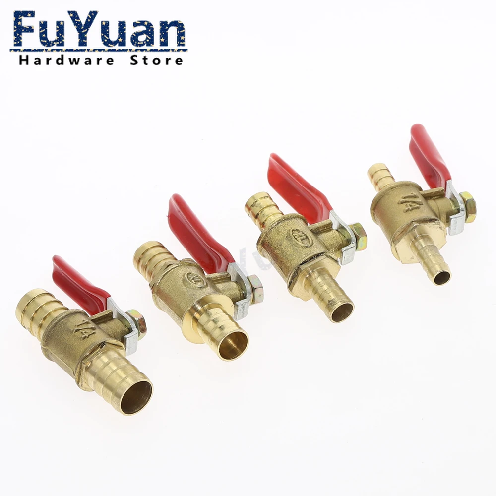 صمام لولبي 1pcs Red Handle Inline Shutoff Ball Valve, Hose Barb, Brass Pipe Fittings for Water, Oil, Air, Gas, Fuel Line, 6mm-12mm الغاز والوقود — تفصيل 4