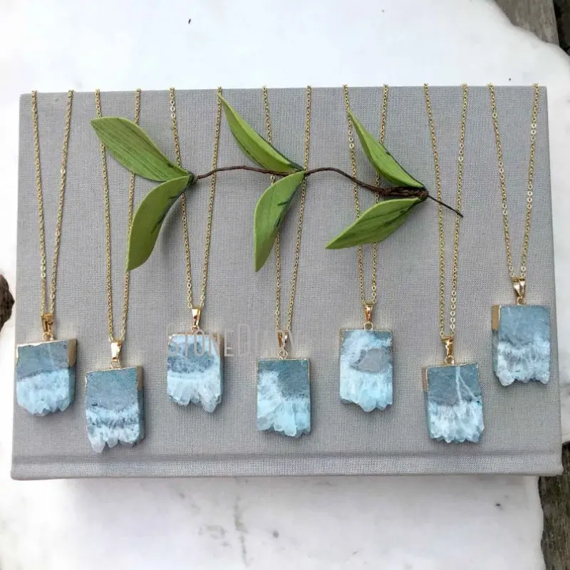 NM36627 Natural Aqua Druzy Crystal Cluster Free Form Slab Pendant Gold Plated Chain Necklace Minimal Minimalist Jewelry
NM36627 Natural Aqua Druzy Crystal Cluster Free Form Slab Pendant Gold Plated Chain Necklace Minimal Minimalist Jewelry
