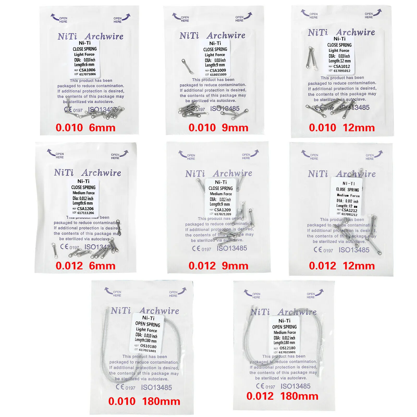 10 Packs Dental Orthodontic Niti Alloy Closed Open Coil Springs Light/Medium Force 6/9/12mm Length Dental Orthodontic Treatment
10 Packs Dental Orthodontic Niti Alloy Closed Open Coil Springs Light/Medium Force 6/9/12mm Length Dental Orthodontic Treatment