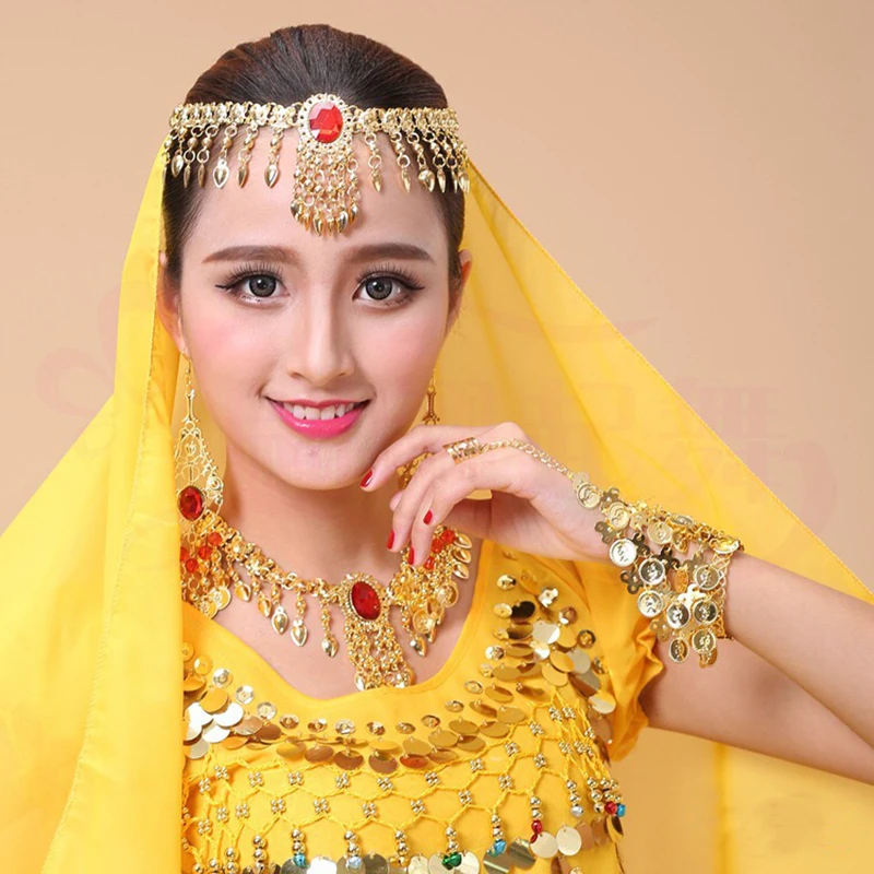 Indian dance accessories Belly dance woman necklace earrings bracelet head chain set jewelry
Indian dance accessories Belly dance woman necklace earrings bracelet head chain set jewelry