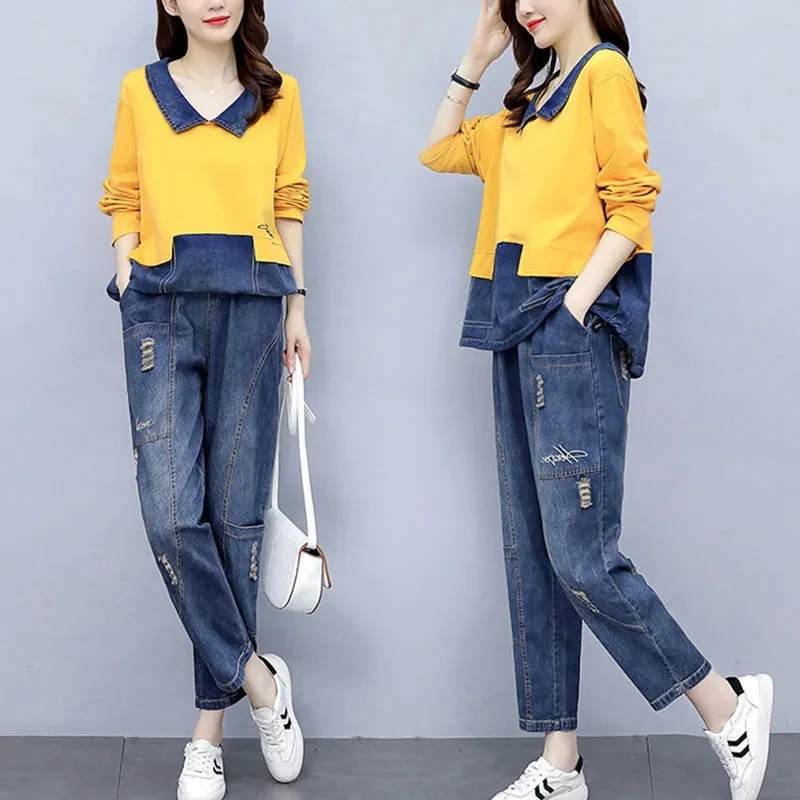 2025 Plus Size Women Suit Fashion Stitching Cotton Denim 2-piece Suit Casual Basic Ladies Retro Spring Autumn Two-piece Suit 4XL
2025 Plus Size Women Suit Fashion Stitching Cotton Denim 2-piece Suit Casual Basic Ladies Retro Spring Autumn Two-piece Suit 4XL