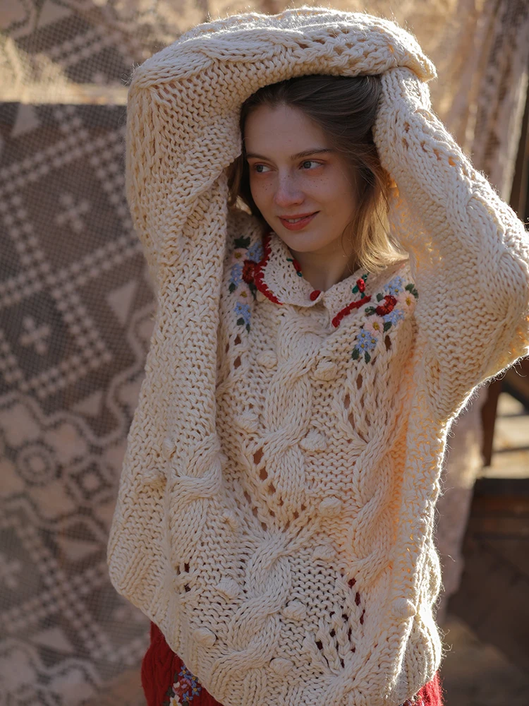 LYNETTE'S CHINOISERIE Spring Autumn Women Mori Girls All-match Vintage Crochet Flower Embroidery Bottom Pullover Woolen Sweaters
LYNETTE'S CHINOISERIE Spring Autumn Women Mori Girls All-match Vintage Crochet Flower Embroidery Bottom Pullover Woolen Sweaters