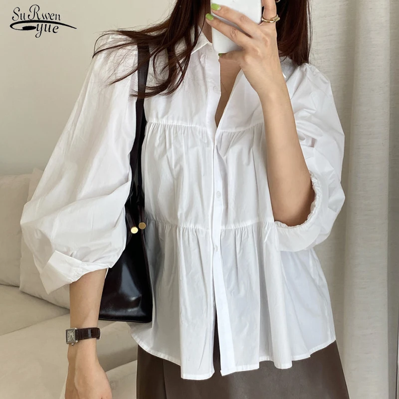 Vintage French Lapel Pleated Stitching Blouse Korean Loose Casual Women's Shirt Puff Sleeve Office Lady White Tops Blusas 15722
Vintage French Lapel Pleated Stitching Blouse Korean Loose Casual Women's Shirt Puff Sleeve Office Lady White Tops Blusas 15722