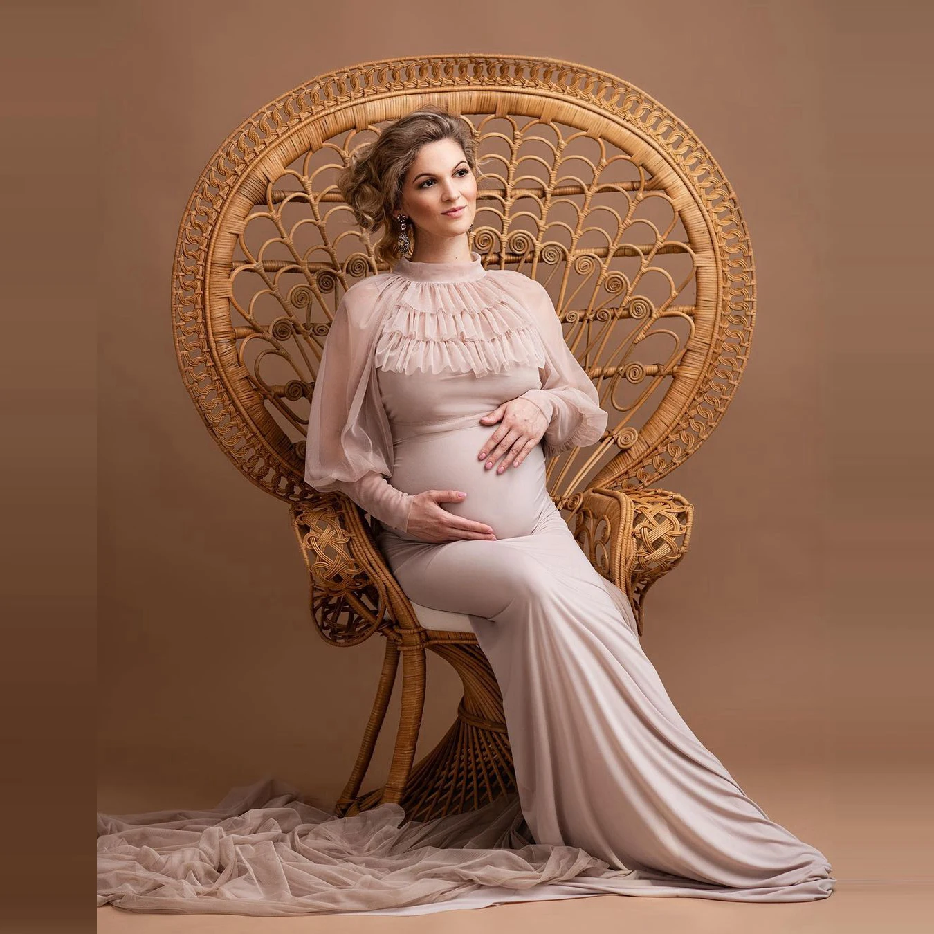 Vintage High Neck Ruffles Mermaid Women Maternity Dress With Showl Elegant Illusion Puffy Sleeves Pregnancy Dress Robe Plus Size
Vintage High Neck Ruffles Mermaid Women Maternity Dress With Showl Elegant Illusion Puffy Sleeves Pregnancy Dress Robe Plus Size