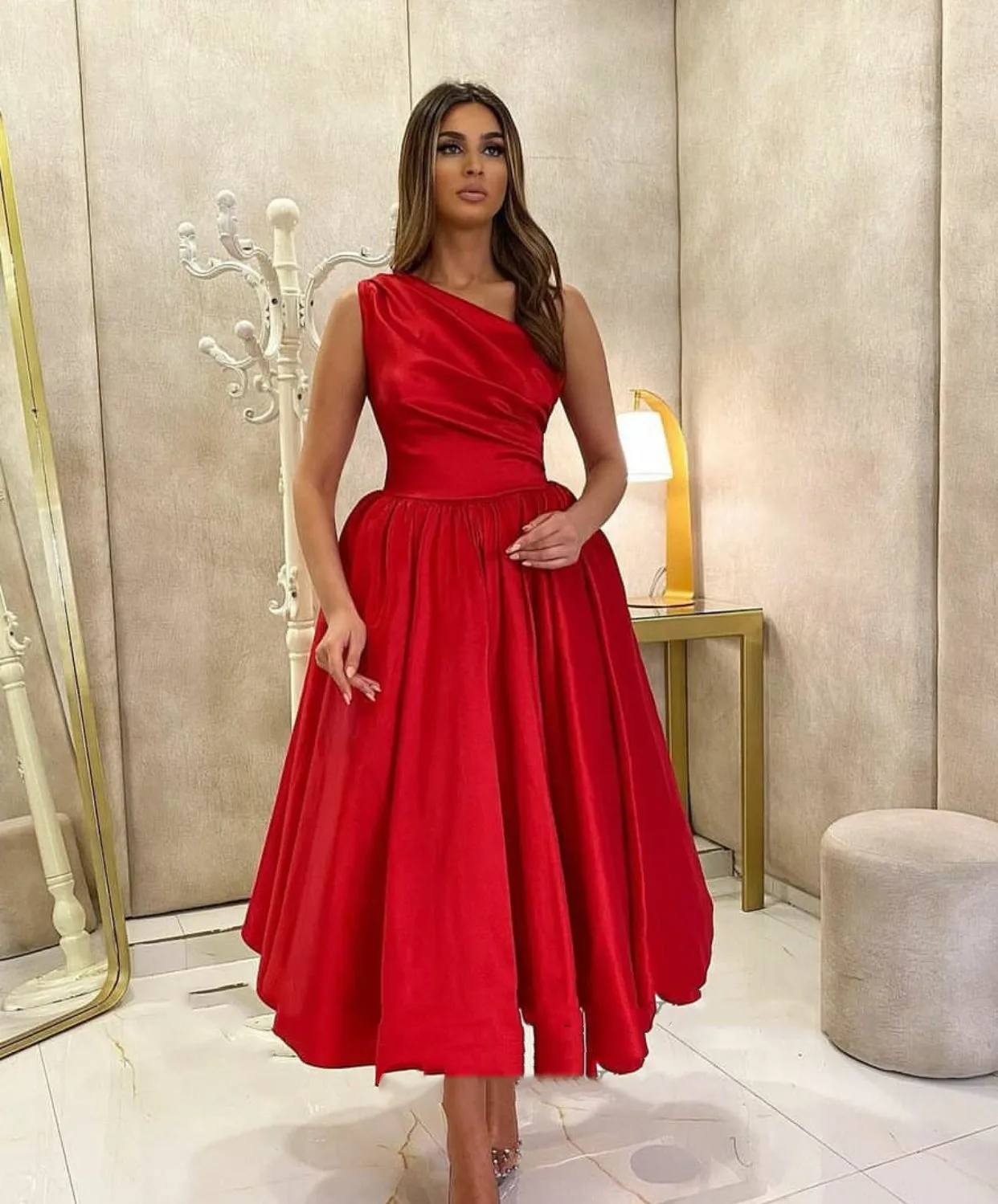 Vinca Sunny Red Satin A Line Short Evening Party Dresses 2023 One Shoulder Pleats Tea Length Saudi Arabic Prom Gowns Plus Size
Vinca Sunny Red Satin A Line Short Evening Party Dresses 2023 One Shoulder Pleats Tea Length Saudi Arabic Prom Gowns Plus Size