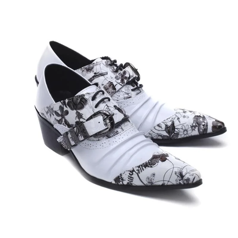 White Print Leather Wedding Dress Shoes Men High Heel Pointed Toe Fashion Buckle Height Increase Men's Shoes Leisure Party Shoes
White Print Leather Wedding Dress Shoes Men High Heel Pointed Toe Fashion Buckle Height Increase Men's Shoes Leisure Party Shoes