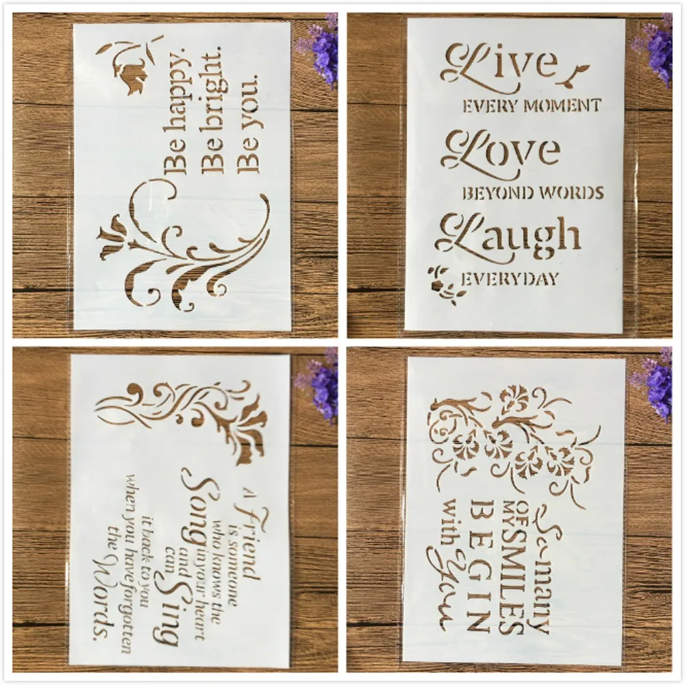 4Pcs A4 29cm Love Song Happy Words DIY Layering Stencils Painting Scrapbook Coloring Embossing Album Decorative Template
4Pcs A4 29cm Love Song Happy Words DIY Layering Stencils Painting Scrapbook Coloring Embossing Album Decorative Template