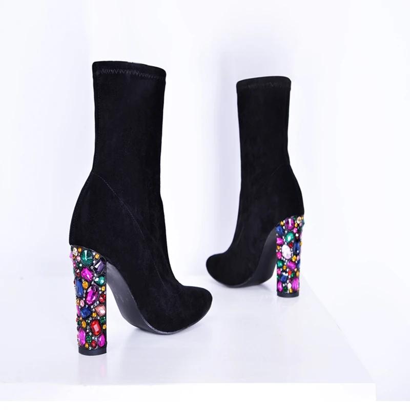 Crystal Chunky Heel Sock Booties Suede Round Toe Slip On Spring Women Shoes Stretch Fabric Colorful Crystal Heel Ankle Booties
Crystal Chunky Heel Sock Booties Suede Round Toe Slip On Spring Women Shoes Stretch Fabric Colorful Crystal Heel Ankle Booties