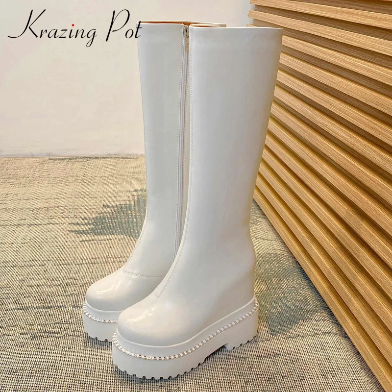 Krazing Pot big size riding boots split leather increasing waterproof round toe thick high heel zipper soft knee-high boots L27
Krazing Pot big size riding boots split leather increasing waterproof round toe thick high heel zipper soft knee-high boots L27
