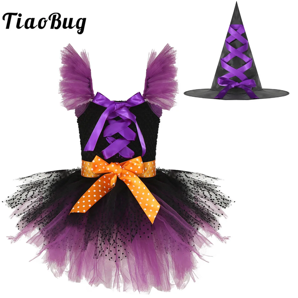 Kids Girls Halloween Witch Cosplay Outfits Mesh Tutu Witch Dress with Pointed Hat Set for Halloween Carnival Stage Performence
Kids Girls Halloween Witch Cosplay Outfits Mesh Tutu Witch Dress with Pointed Hat Set for Halloween Carnival Stage Performence