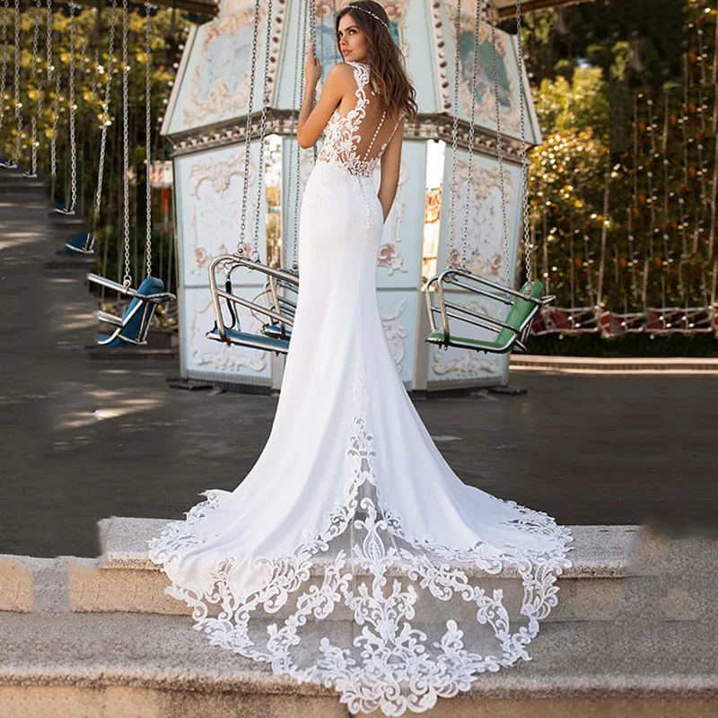 New Sexy Mermaid Wedding Dresses Lace Vestido de Noiva Sereia 2021 Applique Beach Bride Dress Vintage Wedding Gowns Sheer Back
New Sexy Mermaid Wedding Dresses Lace Vestido de Noiva Sereia 2021 Applique Beach Bride Dress Vintage Wedding Gowns Sheer Back