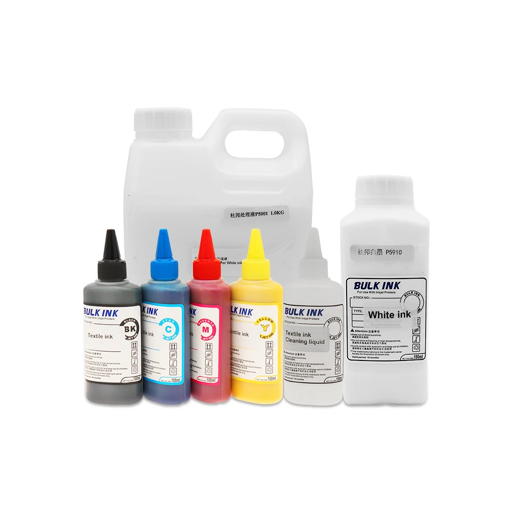 Textile Ink (CMYK) White textile ink,cleaning liquid textile white ink fixing agent For DTG Flatbed Printer Print on t-shirt
Textile Ink (CMYK) White textile ink,cleaning liquid textile white ink fixing agent For DTG Flatbed Printer Print on t-shirt