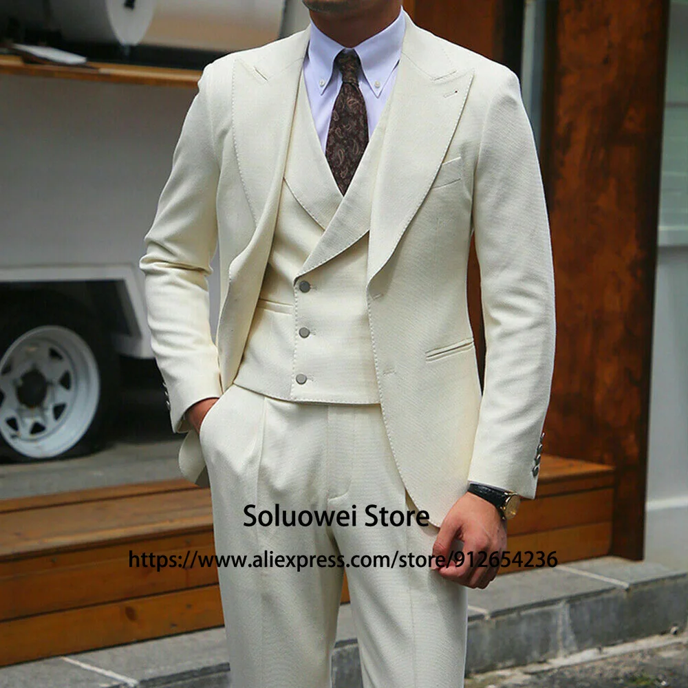 Fashion White Mens Suits 3 Piece Jacket Vest Pants Set Groom Wedding Peaked Lapel Tuxedo Formal Party Prom Blazer Costume Homme
Fashion White Mens Suits 3 Piece Jacket Vest Pants Set Groom Wedding Peaked Lapel Tuxedo Formal Party Prom Blazer Costume Homme