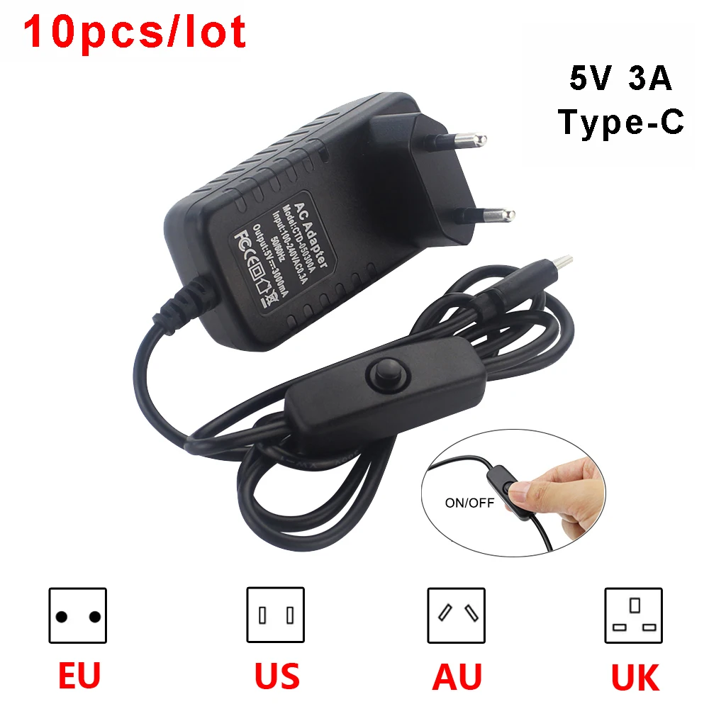 10pcs/lot Raspberry Pi 4 Model B Power Supply 5V 3A USB-C Powr Adapter with ON/OFF Switch Charger for Raspberry Pi 4 B
10pcs/lot Raspberry Pi 4 Model B Power Supply 5V 3A USB-C Powr Adapter with ON/OFF Switch Charger for Raspberry Pi 4 B