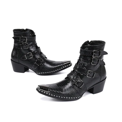 Men's Boots High Heels Studded Black Genuine Leather Military Ankle Boots Steel Toe Punk Dress Work Shoes With Spikes Men
Men's Boots High Heels Studded Black Genuine Leather Military Ankle Boots Steel Toe Punk Dress Work Shoes With Spikes Men