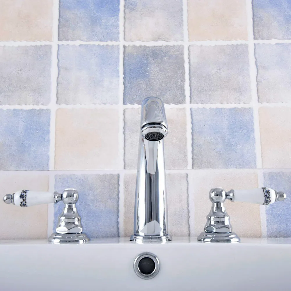 Polished Chrome Brass Deck Mounted Dual Handles Widespread Bathroom 3 Holes Basin Faucet Mixer Water Taps mnf537
Polished Chrome Brass Deck Mounted Dual Handles Widespread Bathroom 3 Holes Basin Faucet Mixer Water Taps mnf537