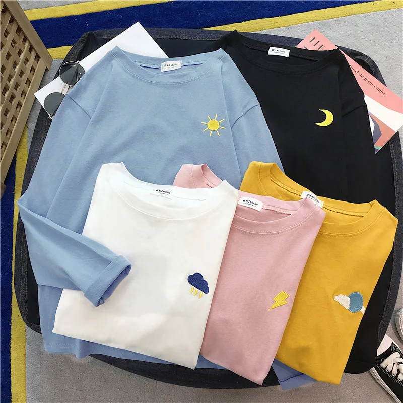 Women Cartoon Embroidery T-shirts Harajuku Simple T shirt Autumn Long Sleeve Casual Loose T-shirt Student Funny Tshirt Tops
Women Cartoon Embroidery T-shirts Harajuku Simple T shirt Autumn Long Sleeve Casual Loose T-shirt Student Funny Tshirt Tops