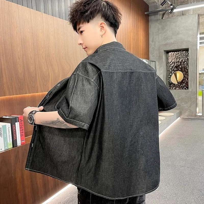 Hop Hip Mens Denim Shirt New Summer Short Sleeve Korean Style Loose Single Breasted Casual Tops Fashion Street Cargo Shirts Male
Hop Hip Mens Denim Shirt New Summer Short Sleeve Korean Style Loose Single Breasted Casual Tops Fashion Street Cargo Shirts Male