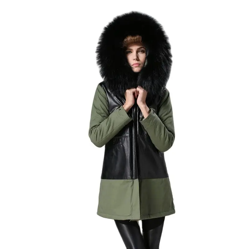 Fashion Long Cotton And Microfiber Parka Black Rabbit Fur Lined Coat With Raccoon Fur Collar For Women
Fashion Long Cotton And Microfiber Parka Black Rabbit Fur Lined Coat With Raccoon Fur Collar For Women
